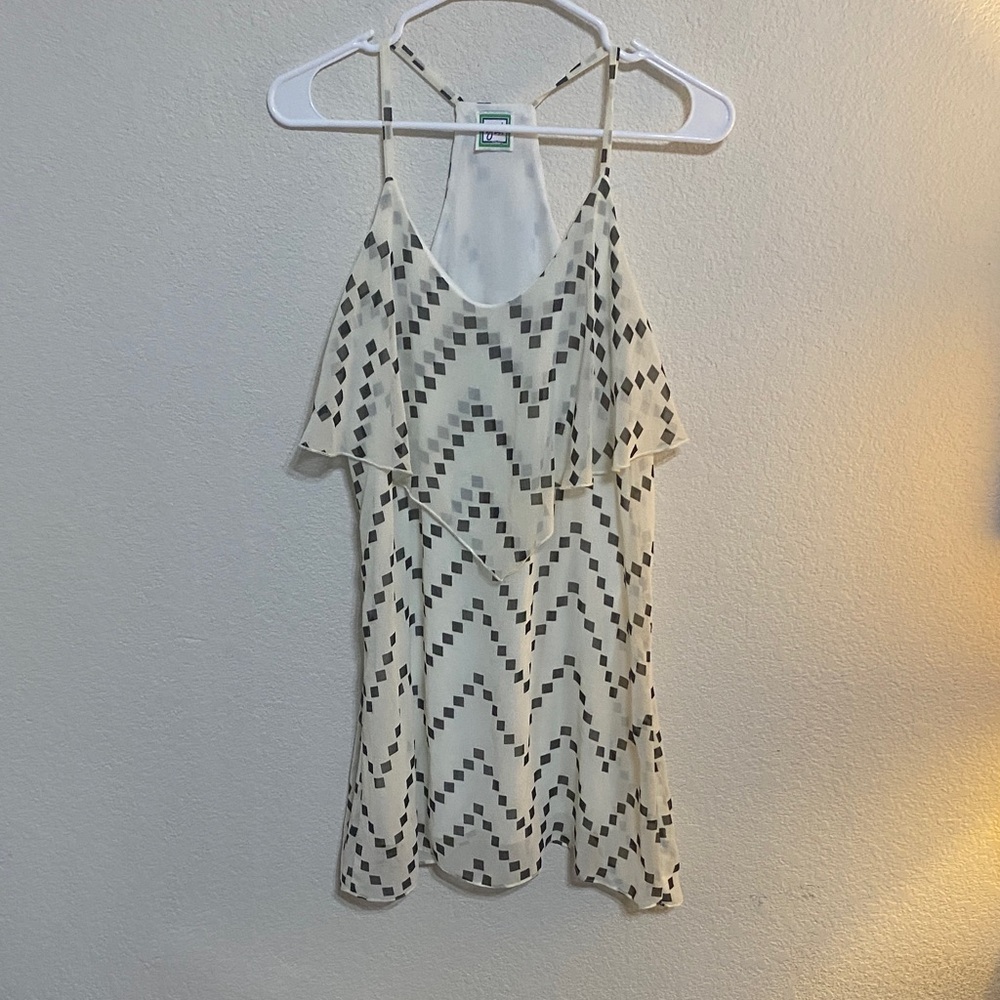 Women's Cream Geometric Ruffle Slip Dress